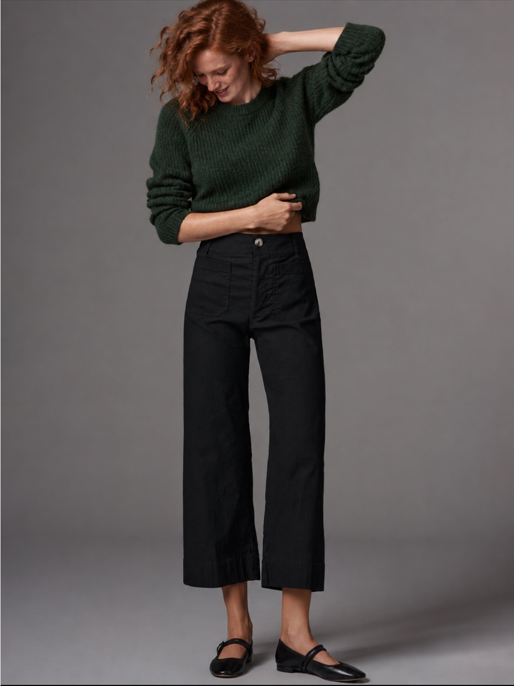 Maeve Anthropologie Colette Black Linen Blend Cropped Wide Leg Pants 25P Petite